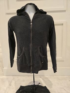 Victoria Secret Charcoal Zip-Up Hoodie - Dark Gray Hooded Sweatshirt